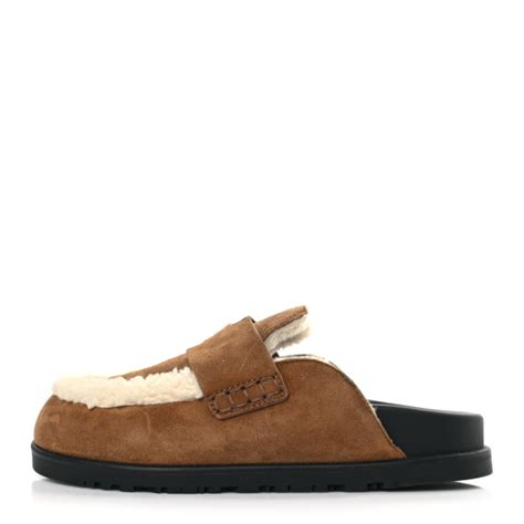 HERMES Suede Goatskin Shearling Go Mules 35 Brun Frume